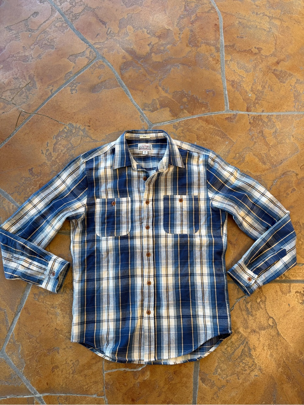 J.Crew Midweight Flannel Slim Fit Plaid Button-Up Shirt Blue Men's M